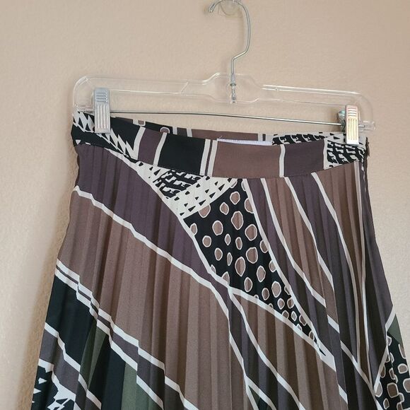 zara midi skirt pleated olive camo abstract womens size S - Picture 7 of 8